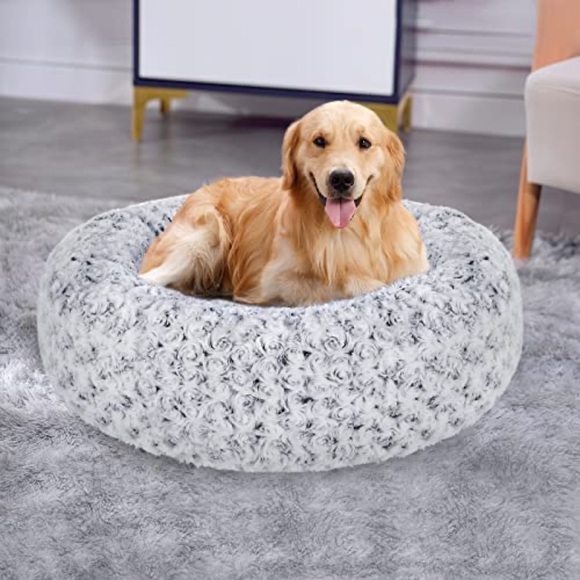 Calming Cozy Soft Donut Round Cat Dog Plush Bed with Removable Washable Cover - Picture 2 of 6